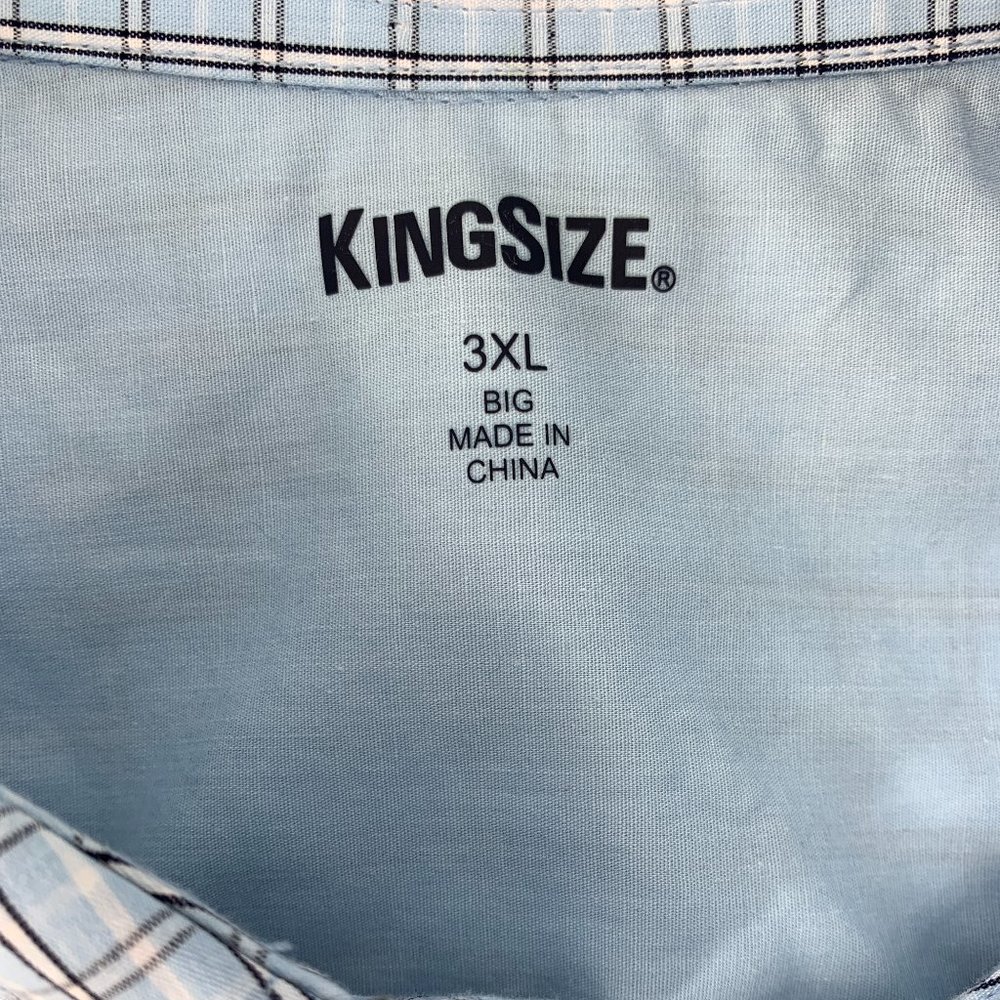 KING SIZE 3XL Blue Plaid Button Front Shirt - Picture 4 of 4
